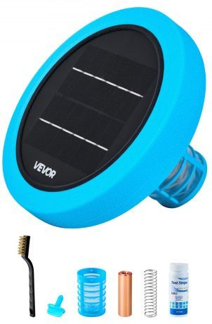 VEVOR Solar Pool Ionizer, runder Kupfer-Pool-Ionisator für bis zu 132489 l, schwimmender automatischer Wasserreiniger und Wasseraufbereiter ohne Chlor, inklusive Kupferanode, Feder, Bürste und Filter für Pools und Spas - Bild 1
