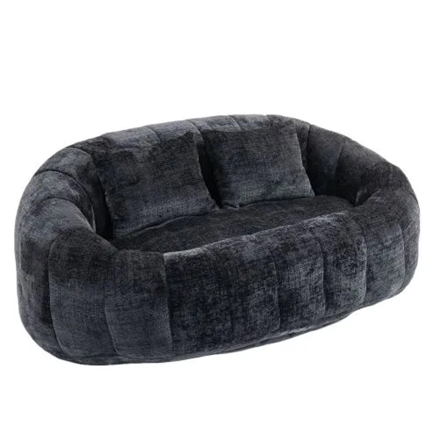 PXloue 2 Sitzer Stoffsofa in Schwarz mit 2 Kissen aus Samt und Chenille, Breite: 150 cm, Tiefe: 63 cm, Höhe: 62 cm - Bild 2