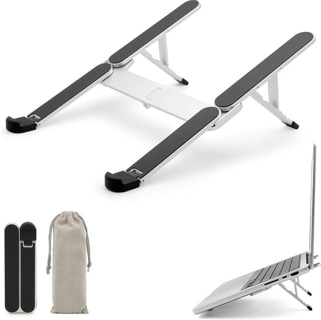 XMSJ Tragbarer Laptop-Aluminiumständer in Silber, faltbarer und bi-faltbarer Tablet-Ständer für Schreibtisch und Auto - Bild 1