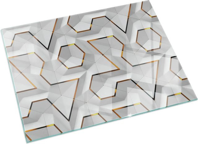 Tulup Glasplatte für Kamin mit 3D-geometrischem Muster in Weiß, B/T: 60 x 40 cm - Bild 1