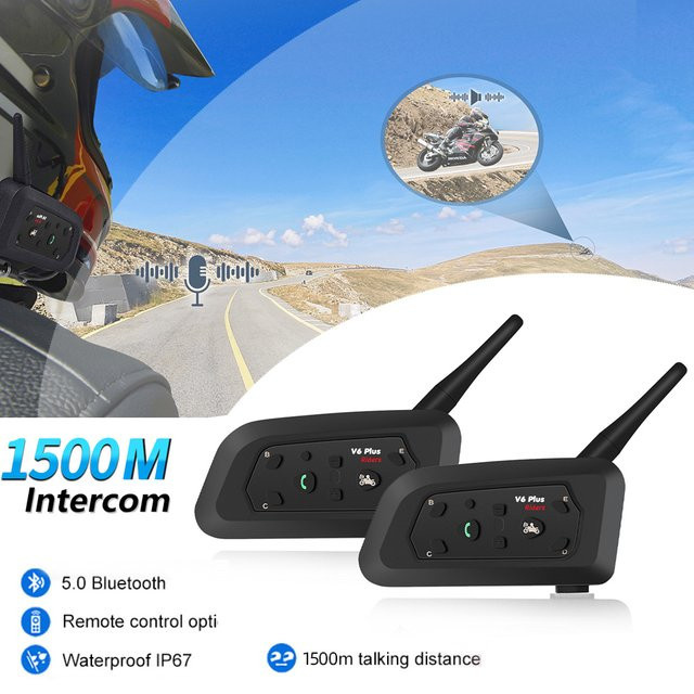 kebidumei V6 PLUS Motorradhelm-Gegensprechanlage Bluetooth-Headset in Schwarz mit 1500 m Reichweite für 6 Fahrer, Vollduplex-Kommunikator und wasserdichter Musik-Player - Bild 1