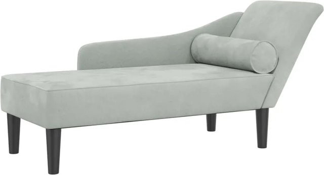 vidaXL Chaiselongue in L-Form aus Samt mit Kissen, Hellgrau, B/T/H: 141,0 x 55,5 x 66,5 cm - Bild 1