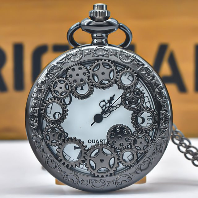 Wecin Taschenuhr Halskette Anhänger, Quarz, Edelstahl, Schwarz, Unisex - Bild 1