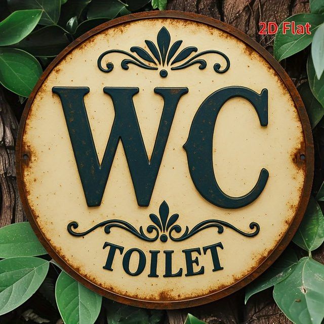 Vintage WC-Toilettenschild Potdemiel aus Aluminium in Beige mit floralem Design, rund, Durchmesser: 20,32 cm - Bild 1