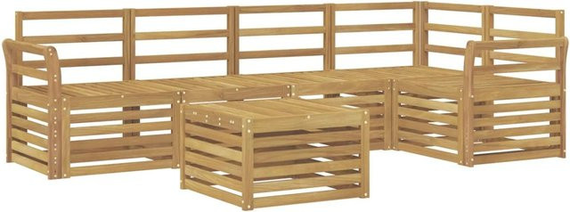 vidaXL Outdoor-Sofagarnitur aus Akazienholz in Weiß, 6-teiliges L-Shape Set mit Tisch und Armlehnen, B/T/H: 59 x 59 x 37 cm - Bild 1