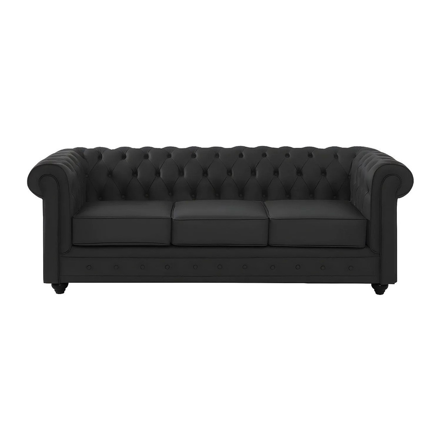 Vente-unique Chesterfield Sofa aus schwarzem Büffelleder ohne Schlafmöglichkeit, Breite: 205 cm - Bild 2