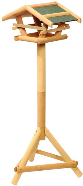 Dobar Vogelhaus aus massivem Nadelholz mit grünem Bitumendach und Ständer, natur/grün-braun - Bild 1
