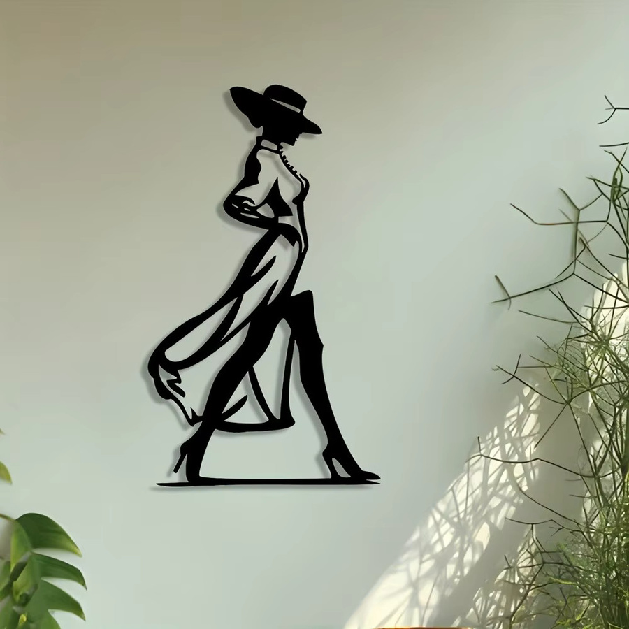 Minimalistische Wandkunst CIFBUY aus schwarzem Metall mit weiblicher Figur als Porträt-Dekoration - Bild 3