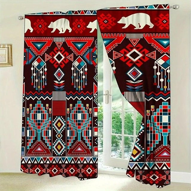 A Family Of Home Textiles Boho Vorhänge mit buntem Blumenmuster, 2er-Set, Farbe: Multicolour, Breite: 120 cm, Höhe: 270 cm - Bild 1