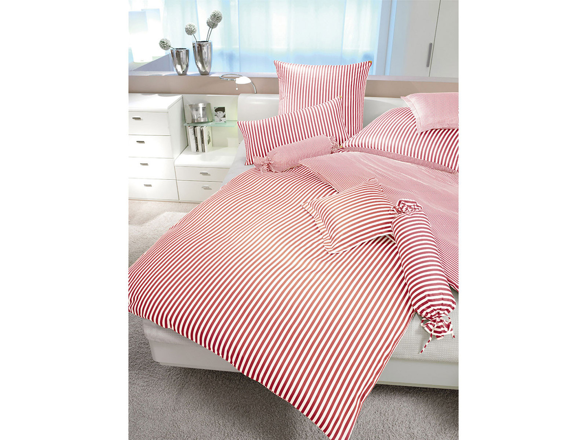 Janine Modern Classic 3912 Bettwäsche aus Mako-Satin, rot gestreift, reversible und atmungsaktiv, B/H: 155 x 220 cm und 40 x 80 cm - Bild 1