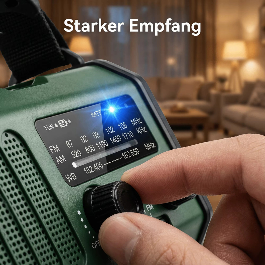Bytelike Notfall-Radio mit LED-Taschenlampe, Solar, USB-C und SOS-Warnfunktion, erhältlich in Grün oder Schwarz - Bild 3