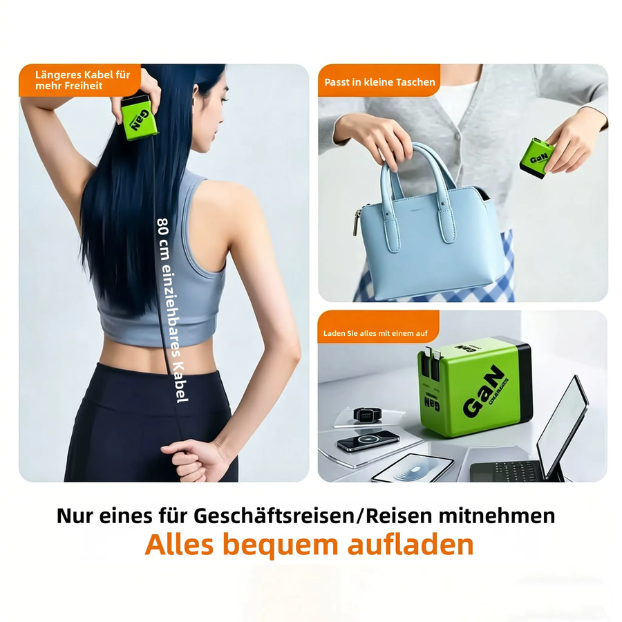 W&O GaN Schnellladegerät in Grün mit 80 cm einziehbarem Kabel, Dual-Port für Lightning und USB-C Geräte - Bild 4
