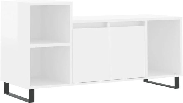 vidaXL TV-Schrank in Hochglanz-Weiß aus Holzwerkstoff und Metall, B/T/H: 100 x 35 x 55 cm - Bild 1