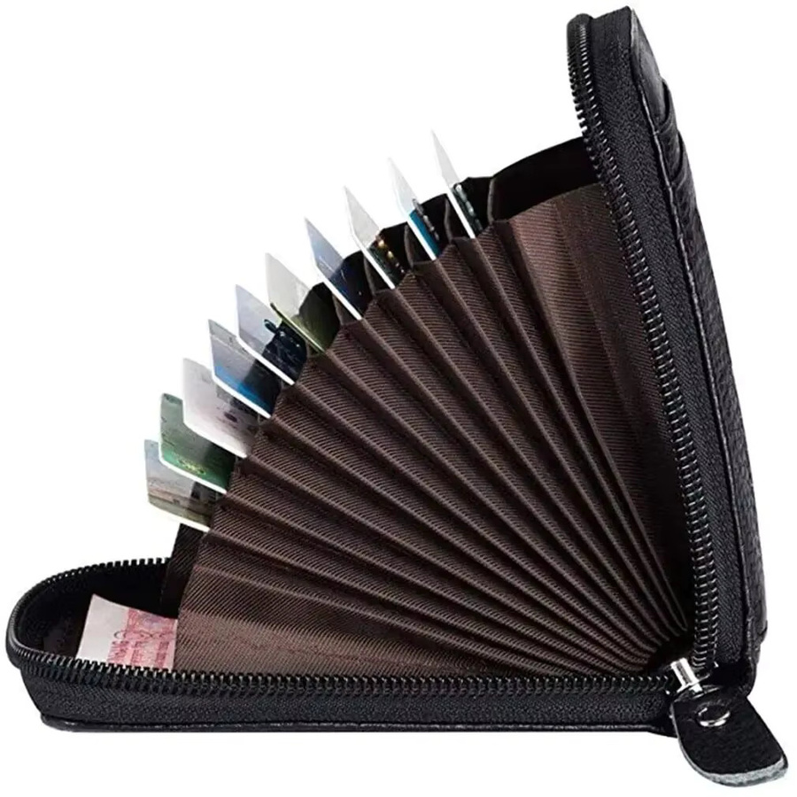 Tragbare koreanische Kartenetui-Tasche für Damen mit Reißverschluss und Kartenfach in Schwarz - Bild 5