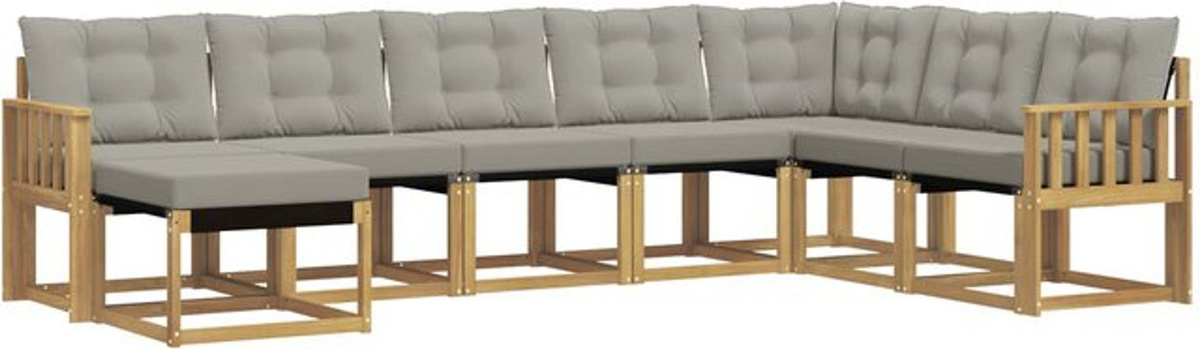 vidaXL Outdoor-Sofagarnitur aus Akazie mit 8-teiligem Set und Kissen in Weiß und Grau - Bild 1