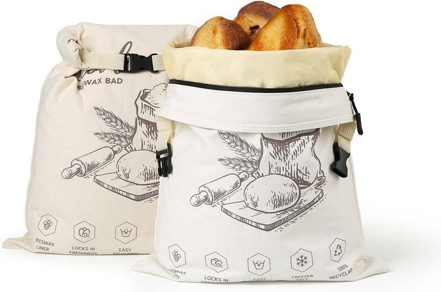 Wiederverwendbarer Bienenwachs-Brotbeutel von weedi mit Reißverschluss in Weiß und Beige, B/H: 42,5 x 31,5 cm - Bild 1