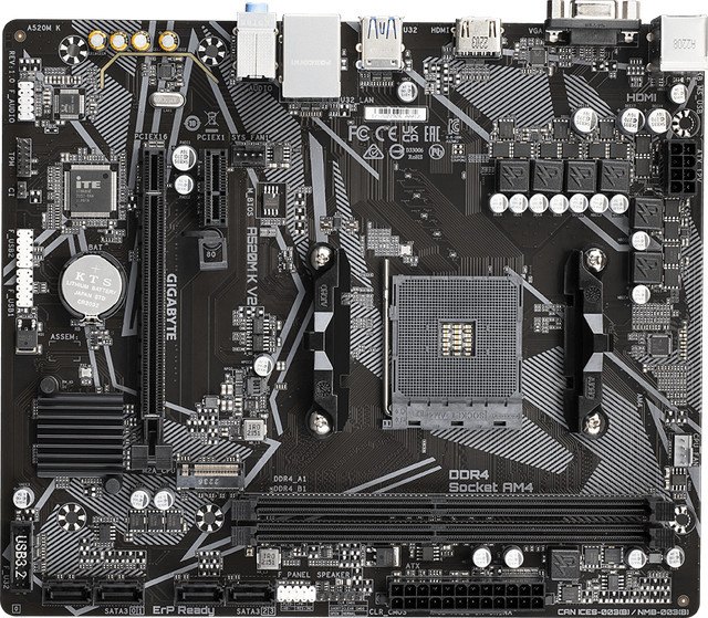 Gigabyte A520M K V2 Mainboard Micro-ATX AMD AM4 Chipsatz DDR4 USB 3.2 Gen 1 Gigabit LAN Schwarz - Bild 2