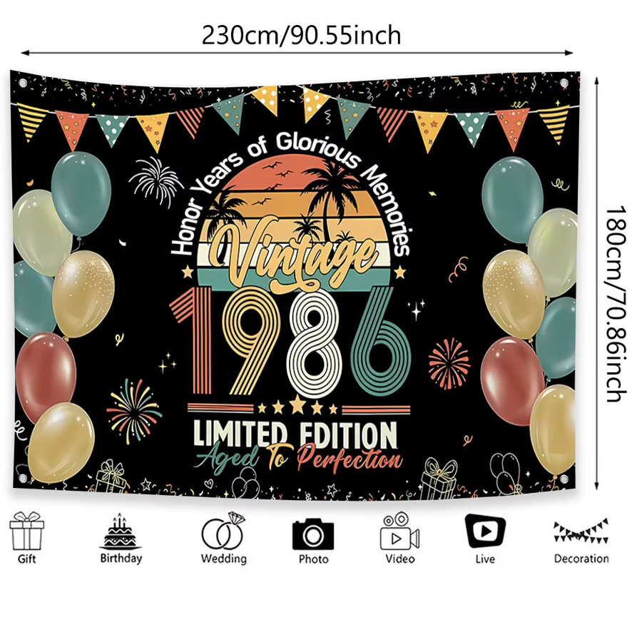 AFYPRTY Vintage 1986 Happy 40th Birthday Banner zur Geburtstagsfeier, Motiv Zurück in 1986, Mehrfarbige Fotografie-Requisiten für Erwachsene - Bild 3