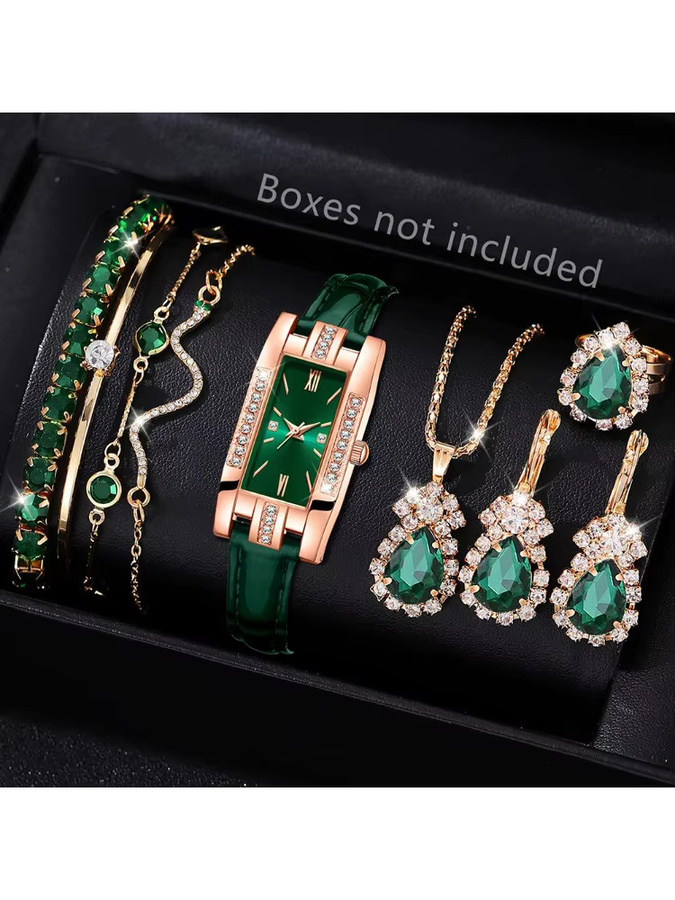 RUNERR Schmuck-Set, Analoguhr, Quarz, Grün, Damen - Bild 4
