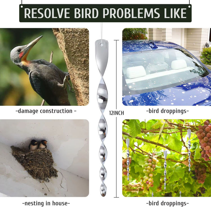 12 Stück reflektierende Vogelabweisungs-Stäbe in Silber als dekorative Vogelabschreckung für deinen Garten - Bild 3