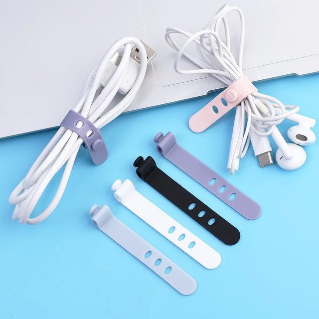 Wiederverwendbare Kabel Organizer mit 3 Löchern für USB-C Kabel und Kopfhörer, Set in Weiß und Multicolour - Bild 1