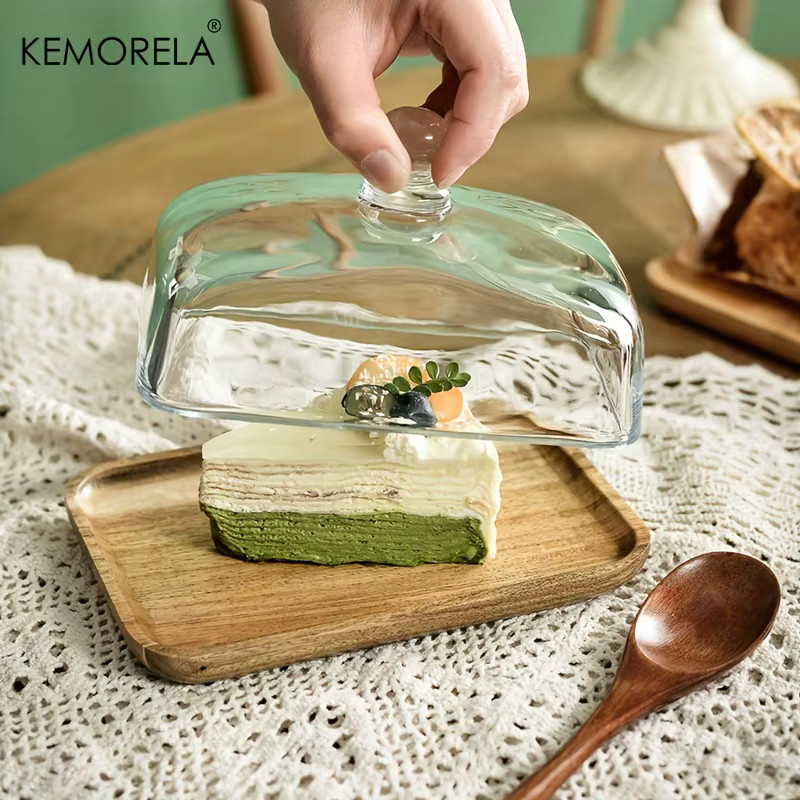 Serviertablett aus Holz mit Glasabdeckung in Braun für Kuchen, Dessert und Käse - Bild 3