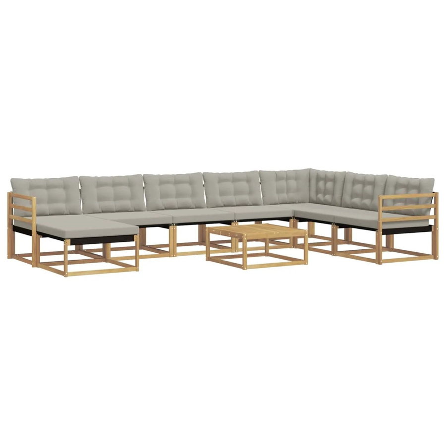 vidaXL Outdoor-Sofagarnitur 9-teilig aus Massivholz Akazie in Weiß und Hellgrau mit Textilene-Bezug und Polsterkissen - Bild 2