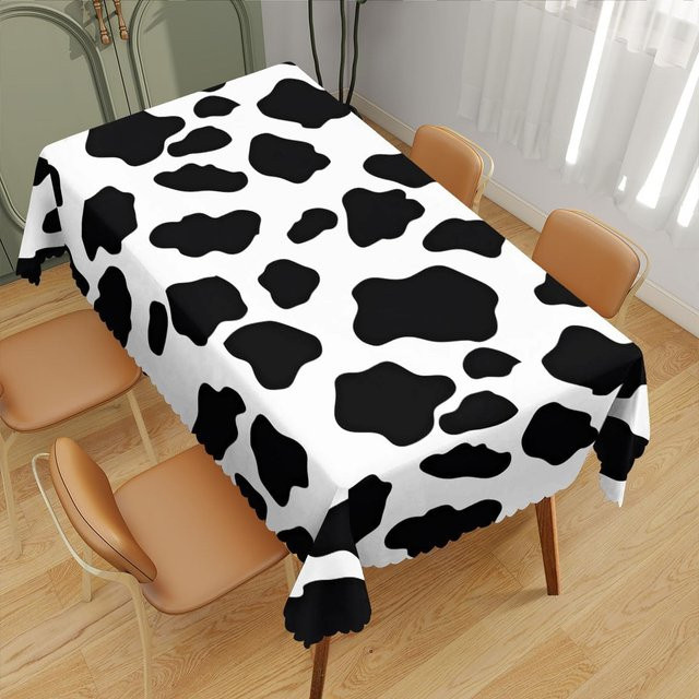 Rechteckige Tischdecke mit Schwarz-Weiß-Kuhmuster von JINGYUE Pet für deine Küche oder Party, B/L: 100 x 160 cm - Bild 1