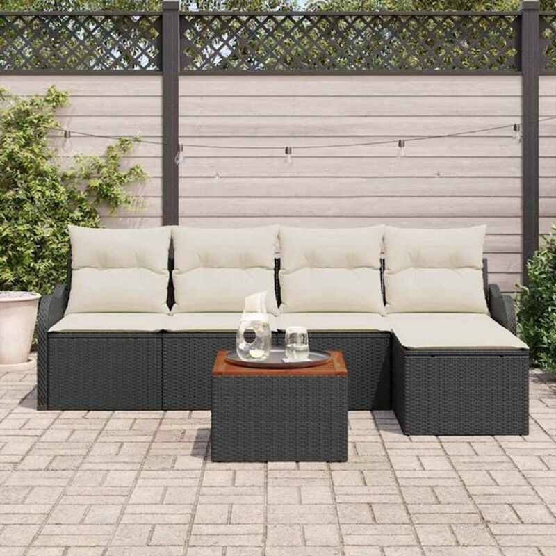 Modernes 6-teiliges Garten-Sofa-Set von vidaxl in Schwarz und Weiß aus Rattan, Holz und Metall - Bild 1