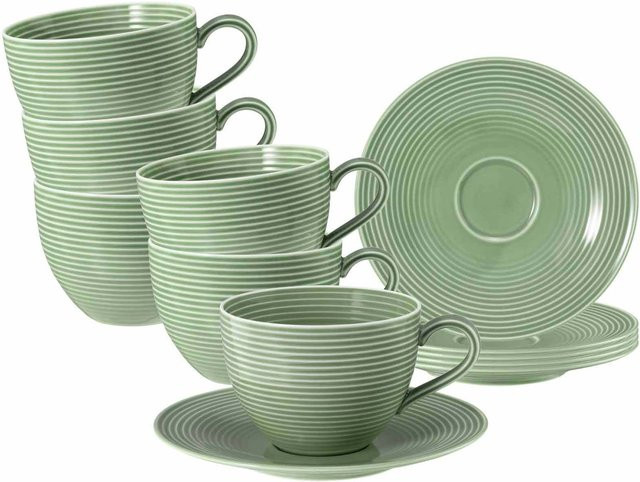 Seltmann Weiden Milchkaffeetassen mit Untertassen Beat Color Glaze Grün 6er Set 350 ml - Bild 1