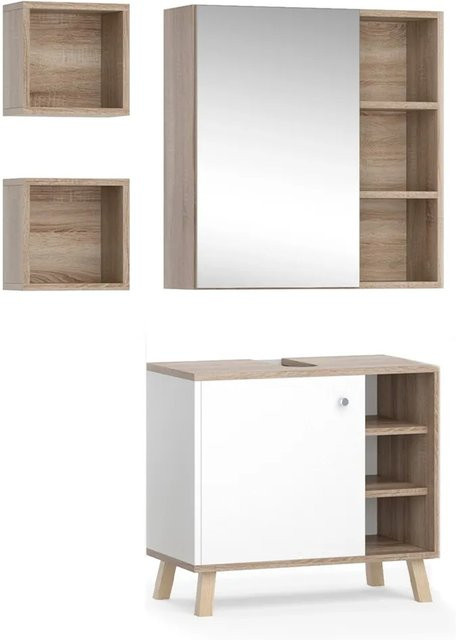 Vicco Badmöbel-Set Senyo in Weiß, bestehend aus 3 Teilen inklusive Spiegelschrank, im skandinavischen Stil - Bild 1