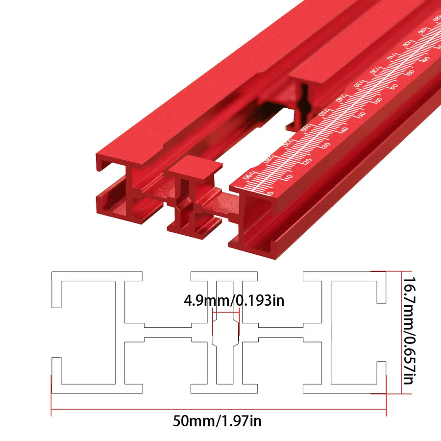 JIGHOLE Präzisions-Fräser-Führungsschiene aus Aluminiumlegierung in Rot mit verstellbarer T-Nut für Holzbearbeitung, Trimmen und Schlitzen - Bild 4