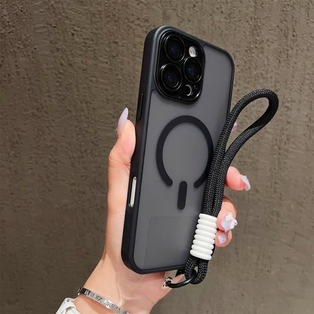 Transparente magnetische iPhone Hülle mit Trageband in Pink, stoßfeste Schutzhülle für iPhone 11 bis iPhone 17 Pro Max, kompatibel mit kabellosem Laden - Bild 1
