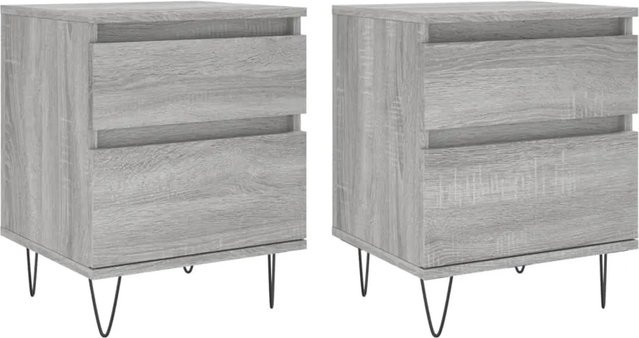 vidaXL Nachttische 2er-Set in Grau Sonoma aus Holzwerkstoff und Metall, modern, B/T/H: 40 x 35 x 50 cm - Bild 1