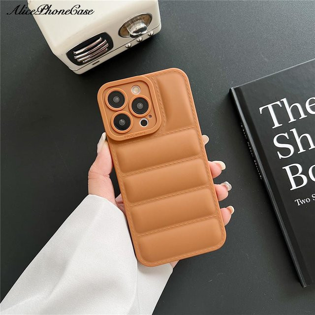 Binchi Health Electronics Daunenjacke TPU Handyhülle für iPhone 8 bis iPhone 16 Pro Max, Stoßdämpfer Schutzhülle, Farbe: Braun - Bild 1