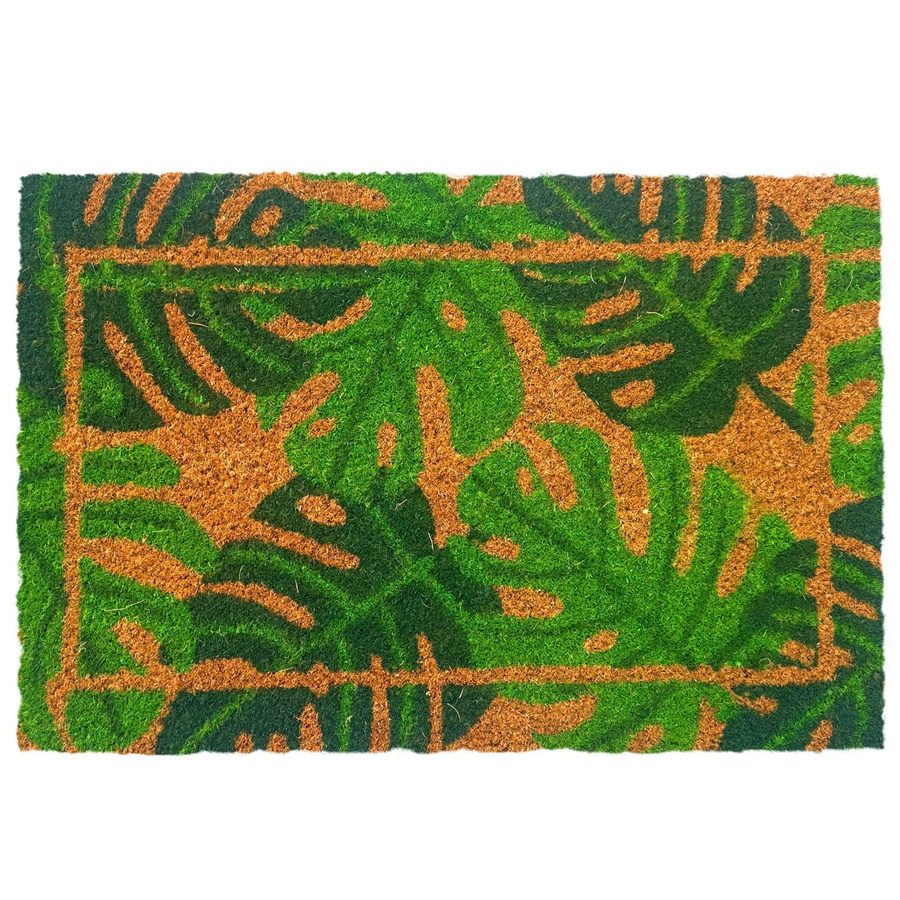 Relaxdays Fußmatte aus Kokosfaser und PVC mit Pflanzenmotiv in Beige und Grün, rutschfest und witterungsbeständig, B/T/H: 60 x 40 x 1,5 cm - Bild 2