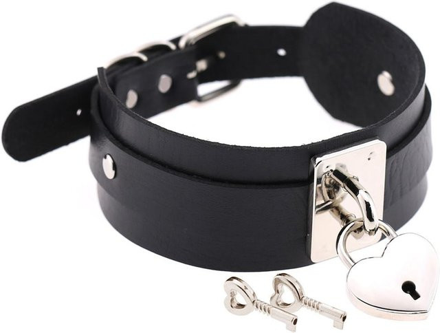 YIRAN Halskette Leder, Herzschloss, Schwarz, Unisex - Bild 1