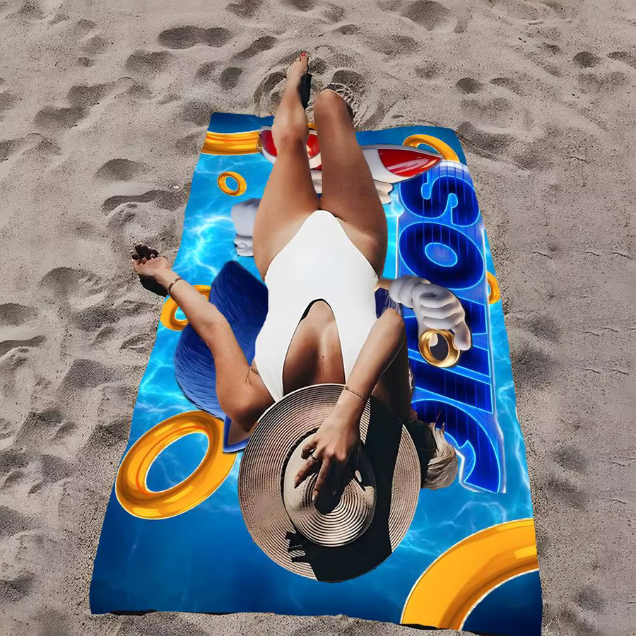 Game S-Sonic Soft Pool Mikrofaser-Strandtuch für Sport und Camping, schnell trocknend, Weiß-Blau - Bild 4