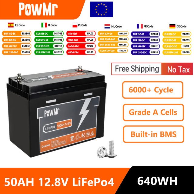 PowMr LiFePO4 Batteriepack 50Ah 640Wh 12V 4S mit BMS 50A in Schwarz - Bild 1