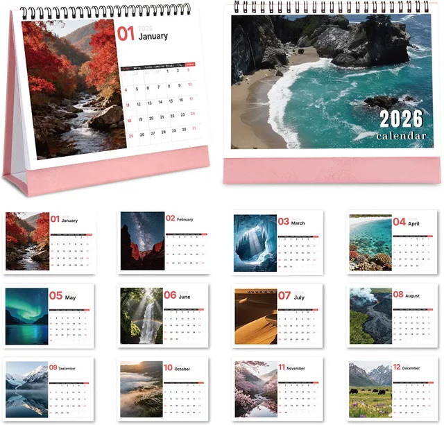 Tischkalender 2026 mit Naturlandschaften, monatlich, mehrfarbig - Bild 1