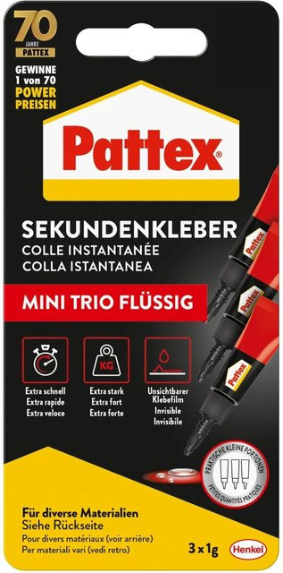 Pattex Mini Trio Flüssig Sekundenkleber farblos 3 x 1 g - Bild 2