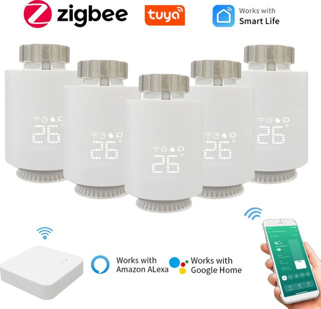Tuya Smart ZigBee 3.0 Thermostat Heizkörperthermostat TRV Temperaturregler mit App-Steuerung und Alexa Google Home Unterstützung in Weiß - Bild 1