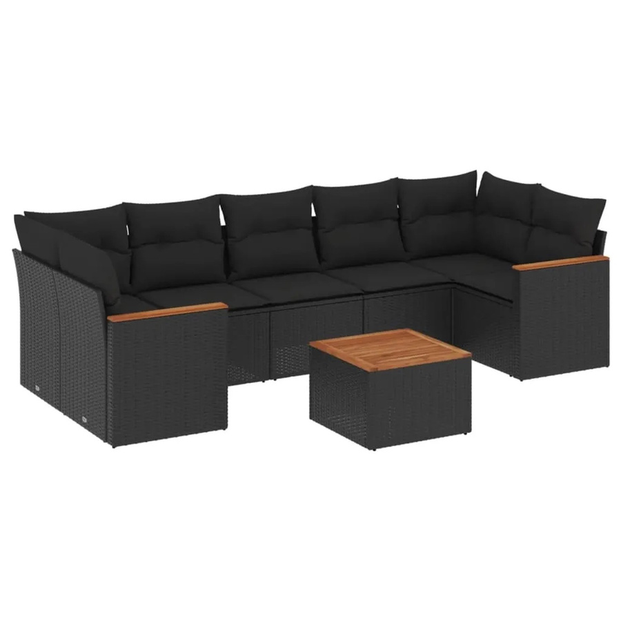 vidaXL 8-tlg Garten-Sofagarnitur aus Poly-Rattan und Akazienholz in Schwarz mit Kissen Modell 98 - Bild 2