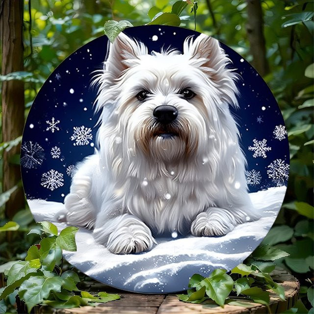 Potdemiel Rundes Metallschild Hund Vintage Wandkunst aus Aluminium für drinnen und draußen Durchmesser: 20 cm - Bild 1