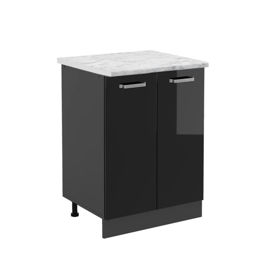 Vicco Küchenunterschrank R-Line in Schwarz Hochglanz mit Marmor-Optik, B/T/H: 60 x 46 x 81,6 cm - Bild 2