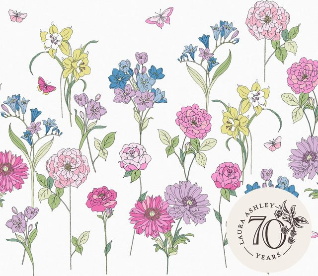 Laura Ashley Fototapete Gilly mit Blumenmuster in Rosa und Pink, B: 300 cm x H: 280 cm - Bild 1