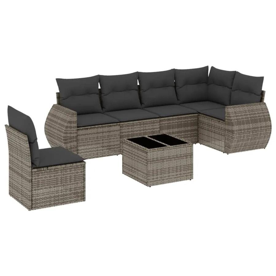 vidaXL 7-teilige Garten-Sofagarnitur aus Poly-Rattan mit Kissen in Grau - Bild 2