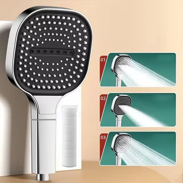 IOUHAPPY Duschkopf mit 3 Strahlmodi und Massagedüsen, Hochdruck-Duschkopf in Chrom/Silber, Durchmesser: 13 cm - Bild 1