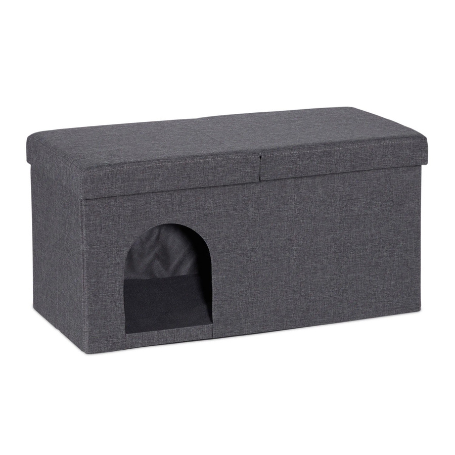 Relaxdays Katzenhöhle aus MDF und Polyester in Grau mit Deckel, faltbar, B/T/H: 74,5 x 38,5 x 37 cm - Bild 2