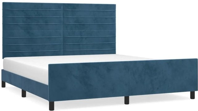 vidaXL Bettgestell mit Kopfteil aus Samt in Dunkelblau, B/T/H: 160 x 200 x 128 cm - Bild 1